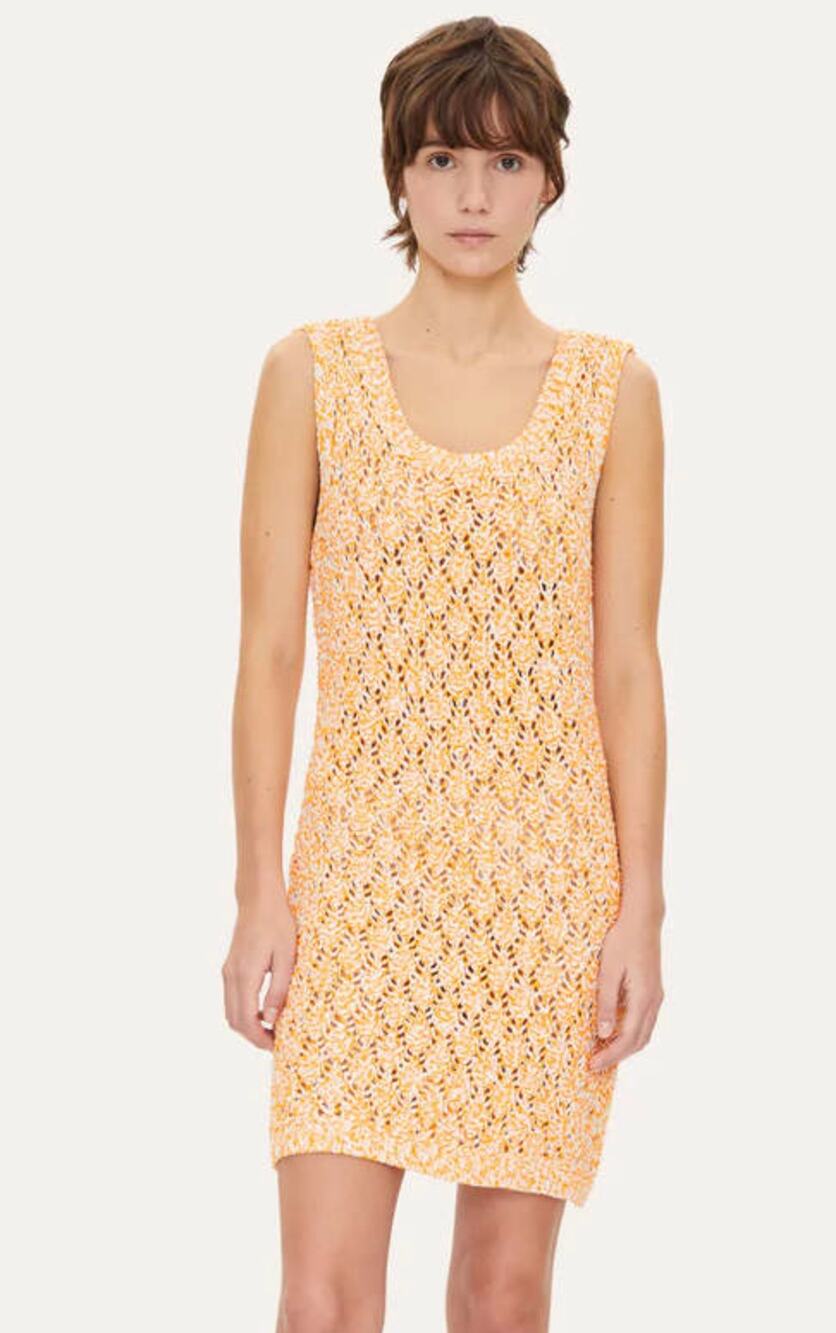 STINE GOYA Women's Knitted Esme Tank Dress Large Orange White Sleeveless NWOT
